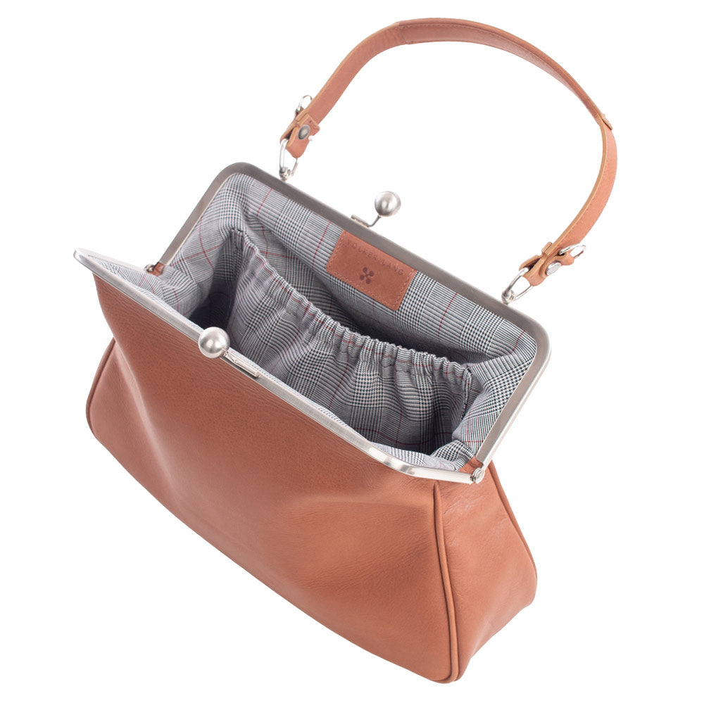 ROMY | Umhängetasche Cognac Velvet – mit abnehmbarem Schulterriemen