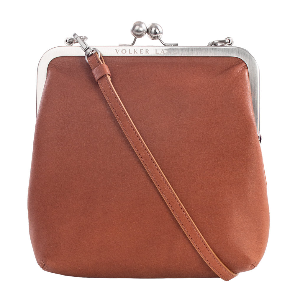 IDA | Ledertasche Cognac Velvet – kleine Bügeltasche zum Schrägtragen