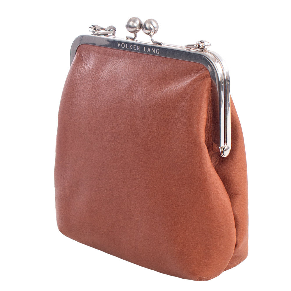 IDA | Ledertasche Cognac Velvet – kleine Bügeltasche zum Schrägtragen