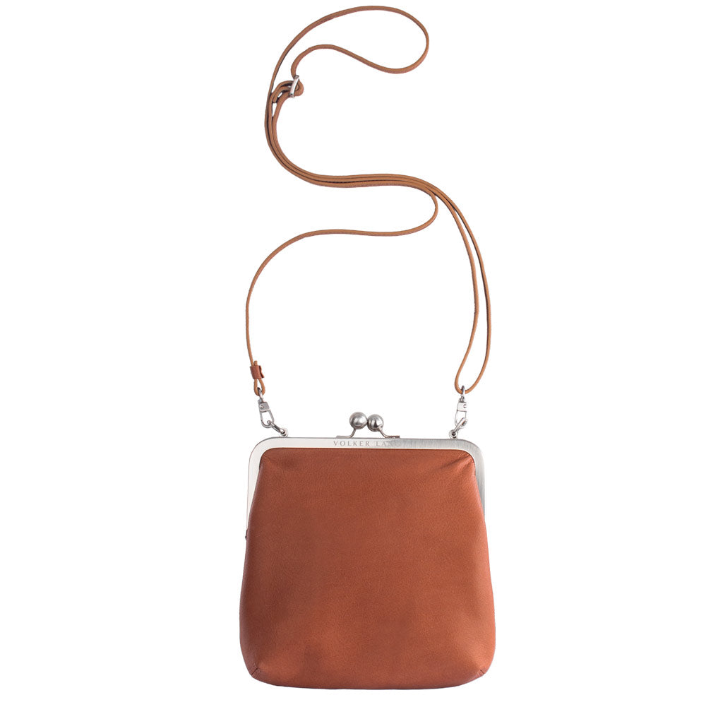 IDA | Ledertasche Cognac Velvet – kleine Bügeltasche zum Schrägtragen