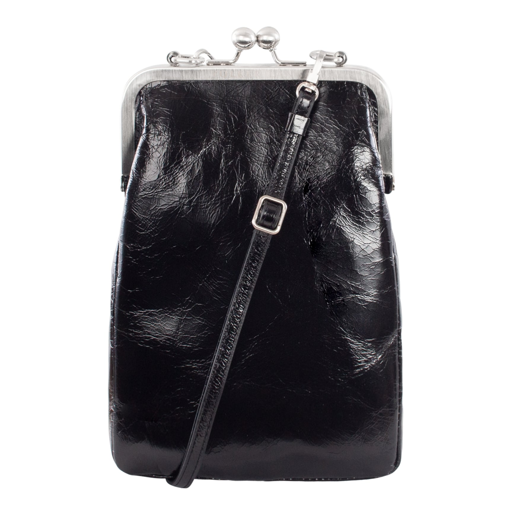 MILA | Ledertasche Schwarz Vintage – schmale Bügeltasche mit Platz für Handy