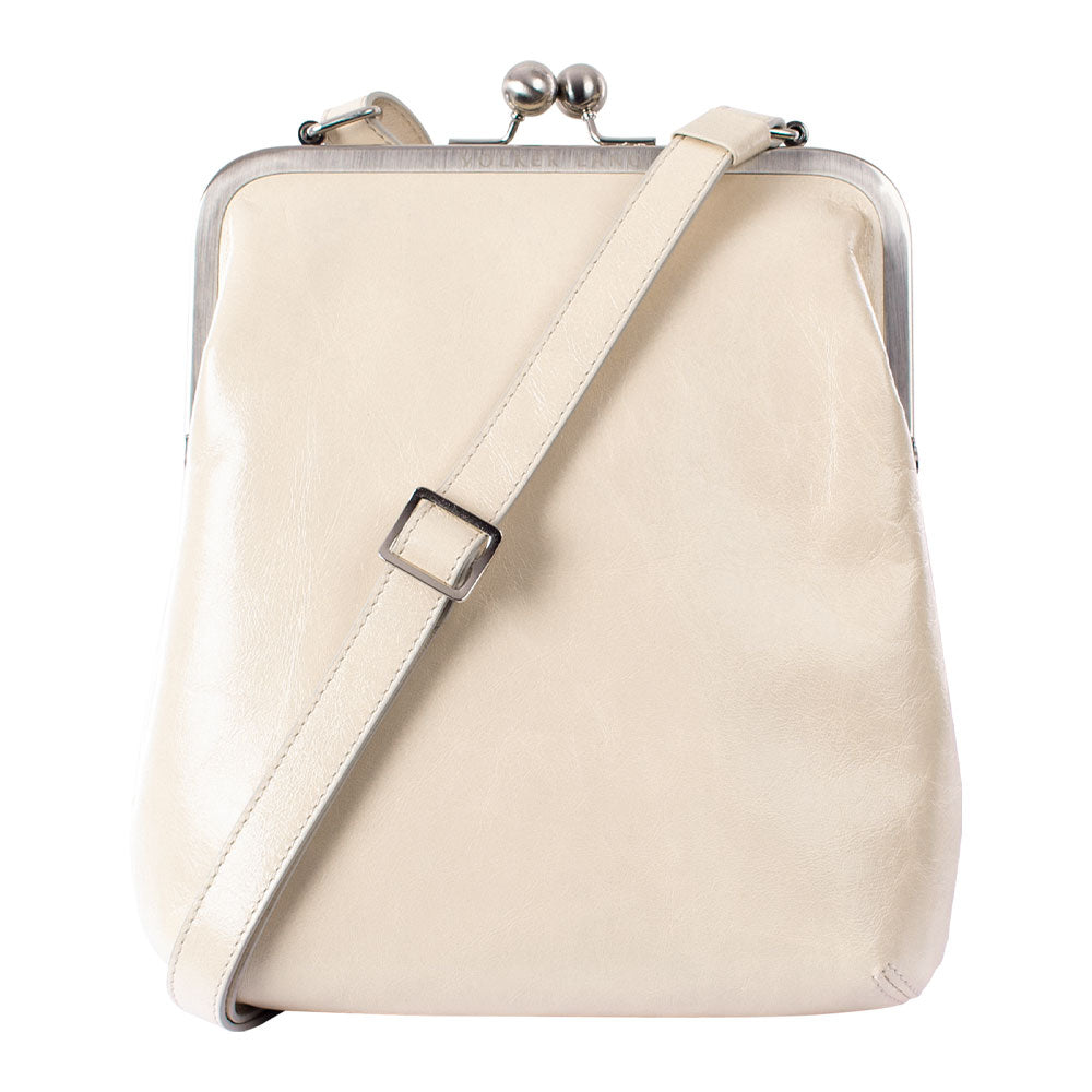 LOLA | Umhängetasche in cremefarbenem Elfenbein (Ivory) Vintage Leder – Umhängetasche mit Bügelverschluss