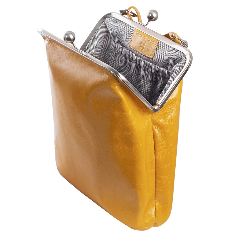LOLA | Umhängetasche Gelb (Senfgelb) Vintage Leder – mit Bügelverschluss
