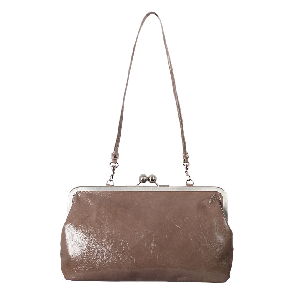 MARLENE | Handtasche Taupe Vintage – Clutch mit Bügelverschluss