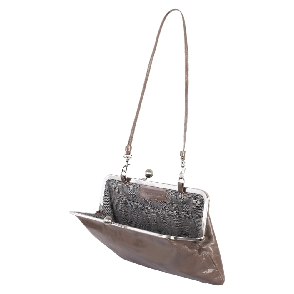 MARLENE | Handtasche Taupe Vintage – Clutch mit Bügelverschluss