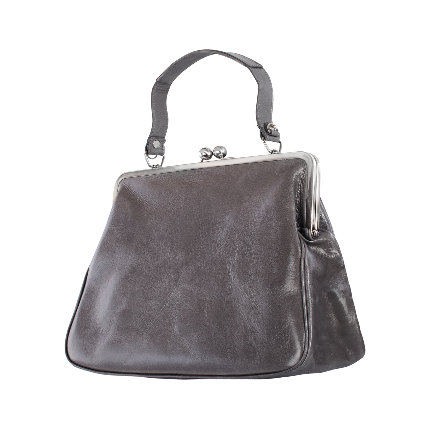 GRACE | Handtasche Grau (Granit) Leder Vintage – große Bügeltasche im Retrolook
