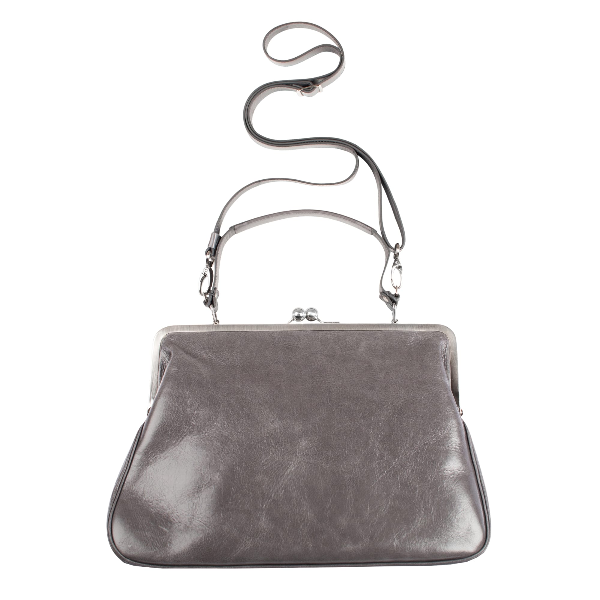 GRACE | Handtasche Grau (Granit) Leder Vintage – große Bügeltasche im Retrolook