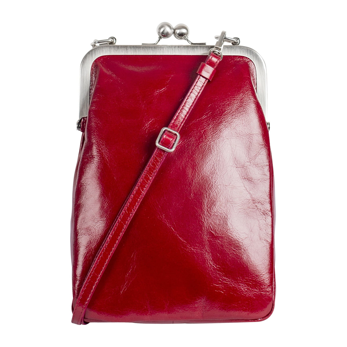 MILA | Handtasche Rot (Cardinal) Vintage Leder – Handtasche mit Bügelverschluss und Platz für Handy