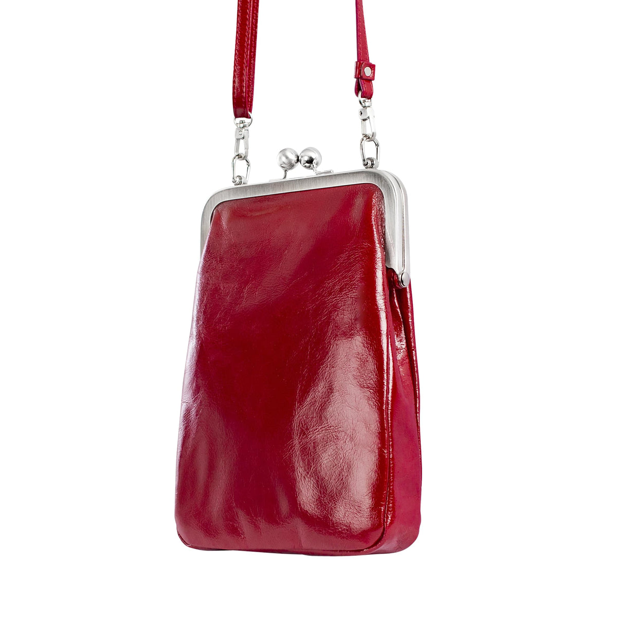 MILA | Handtasche Rot (Cardinal) Vintage Leder – Handtasche mit Bügelverschluss und Platz für Handy