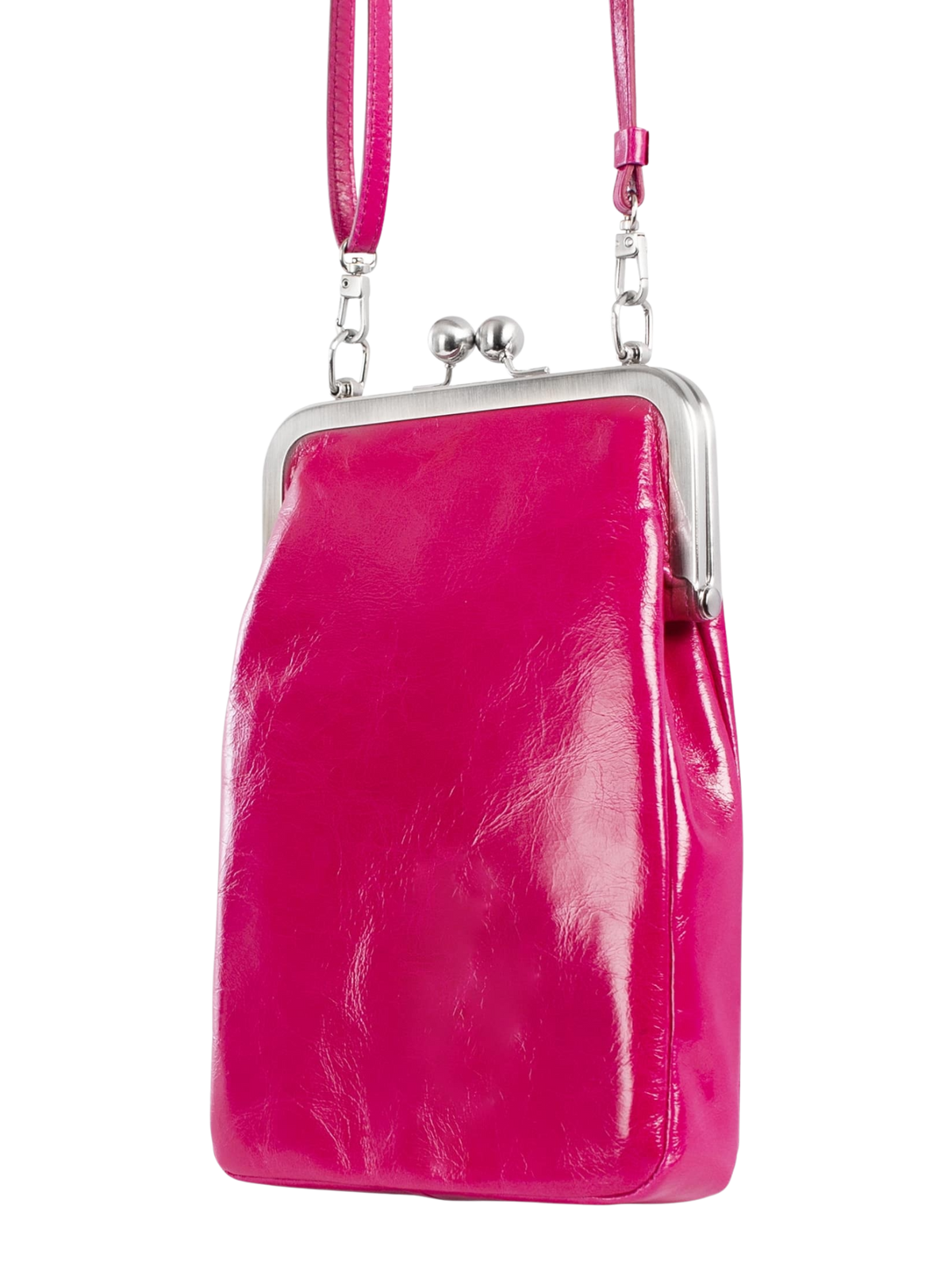 MILA | Handtasche Pink (Fuchsia) Vintage Leder – Handtasche mit Bügelverschluss und Platz für Handy