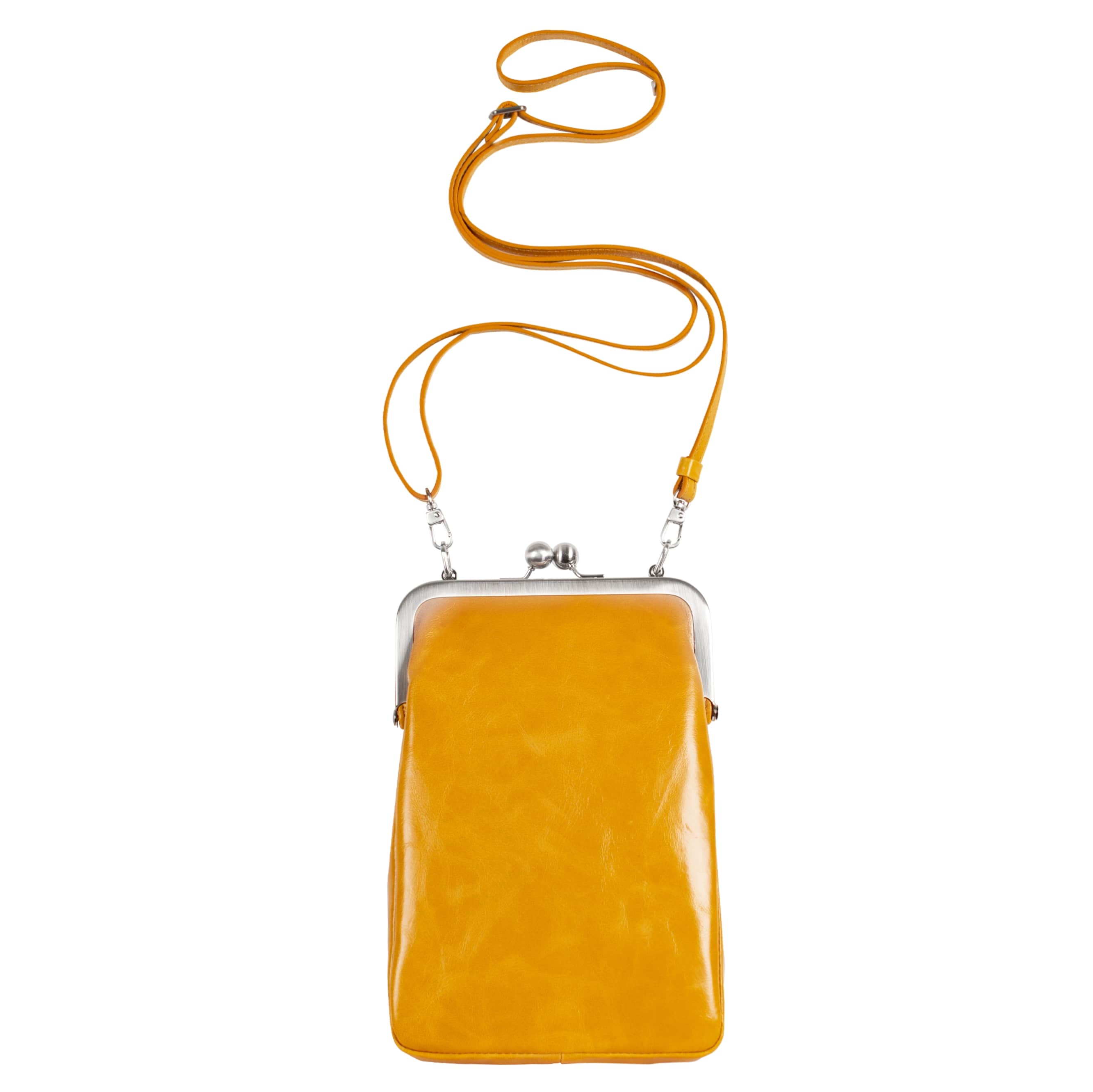 MILA | Handtasche Gelb (Senfgelb) Vintage – schmale Bügeltasche mit Platz für Handy