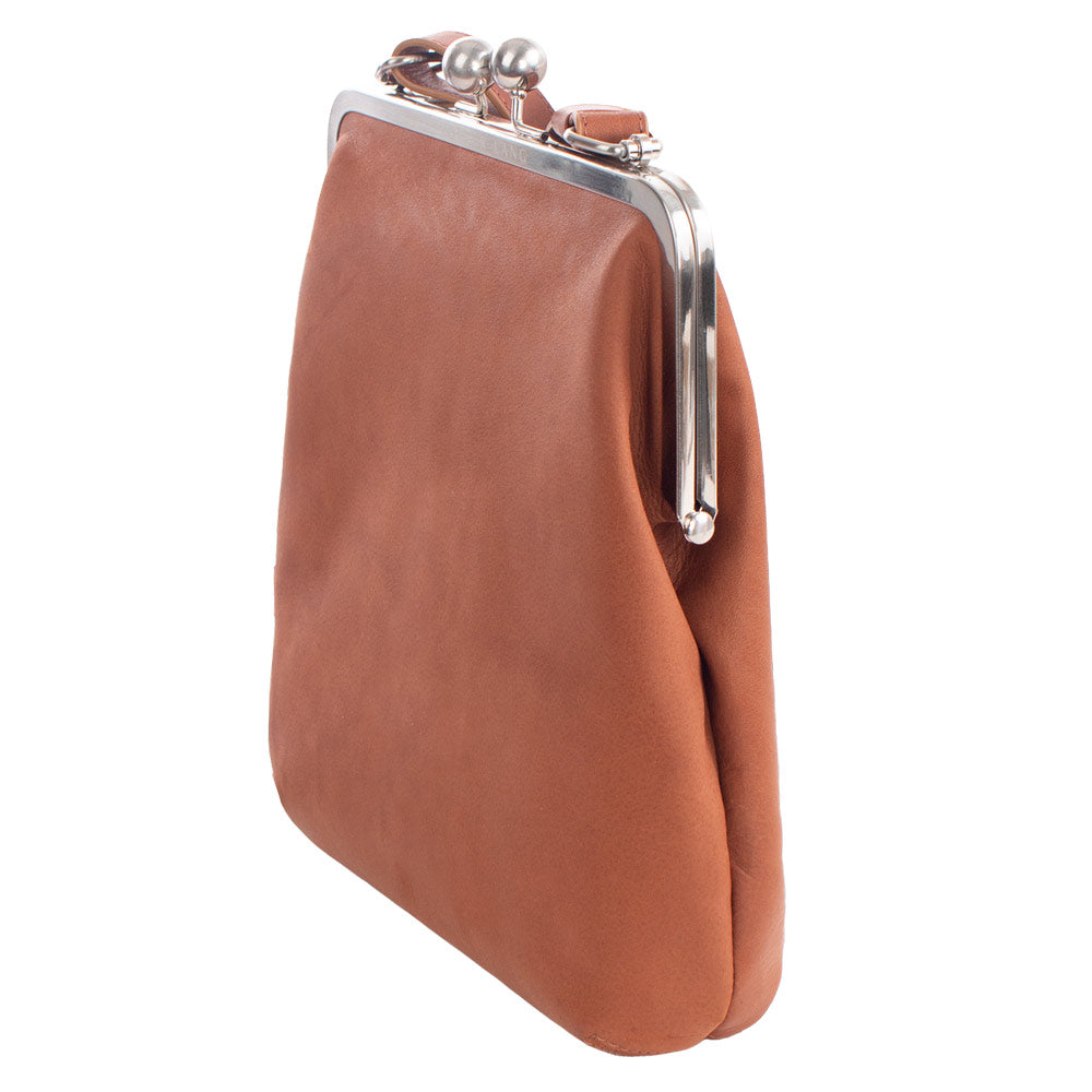 LOLA | Umhängetasche Cognac Velvet Leder (brandy) – Umhängetasche mit Bügelverschluss