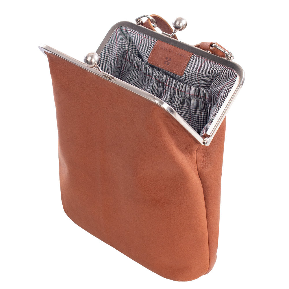 LOLA | Umhängetasche Cognac Velvet Leder (brandy) – Umhängetasche mit Bügelverschluss