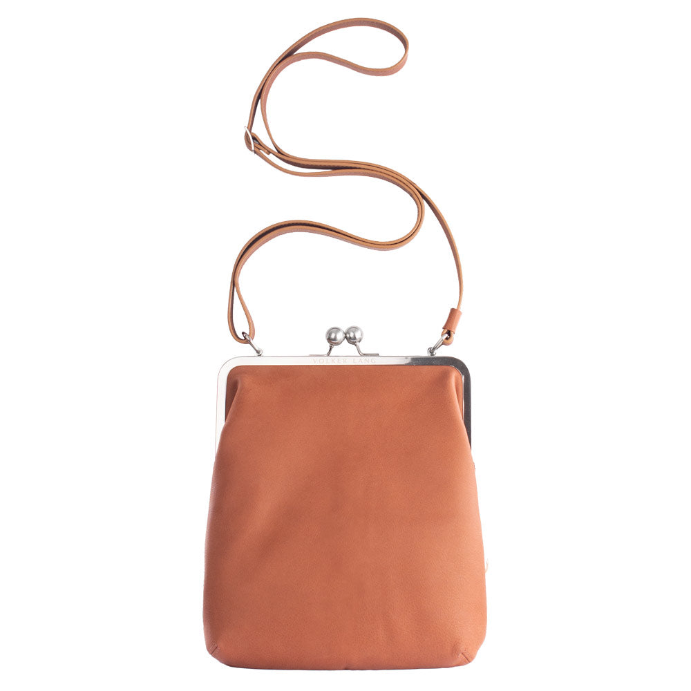LOLA | Umhängetasche Cognac Velvet Leder (brandy) – Umhängetasche mit Bügelverschluss