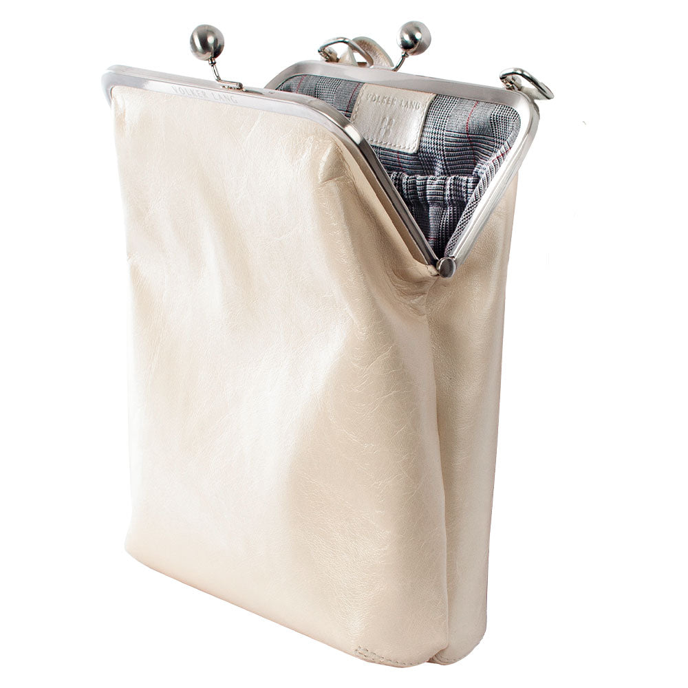 LOLA | Umhängetasche in cremefarbenem Elfenbein (Ivory) Vintage Leder – Umhängetasche mit Bügelverschluss