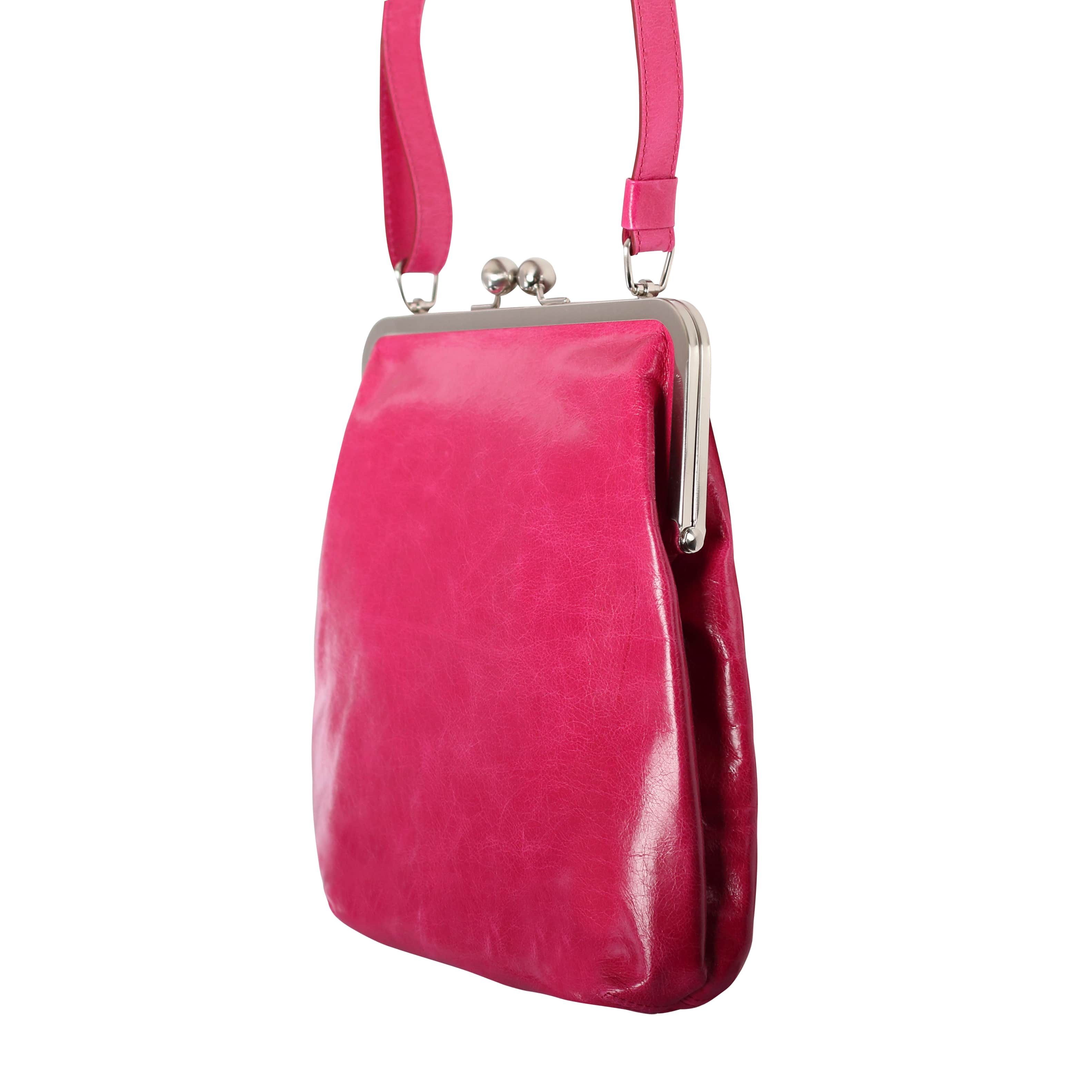 MATA | Umhängetasche Pink (Fuchsia) Vintage – mittlere Größe mit Bügelverschluss