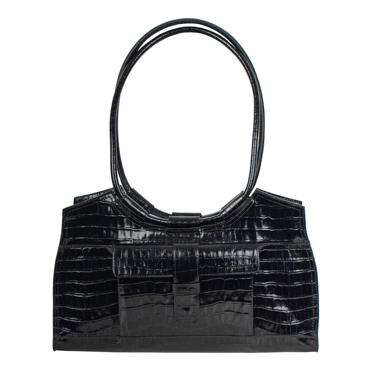 JULIETTE | Schultertasche Schwarz Vintage-Kroko-Prägung – Schultertasche im Retrolook