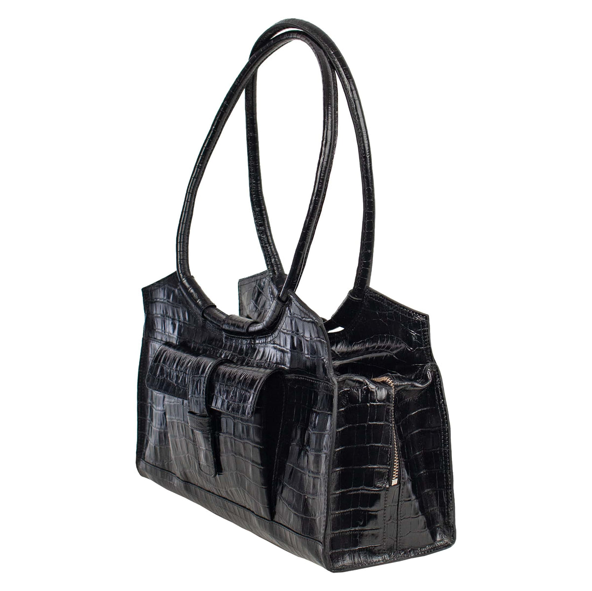 JULIETTE | Schultertasche Schwarz Vintage-Kroko-Prägung – Schultertasche im Retrolook