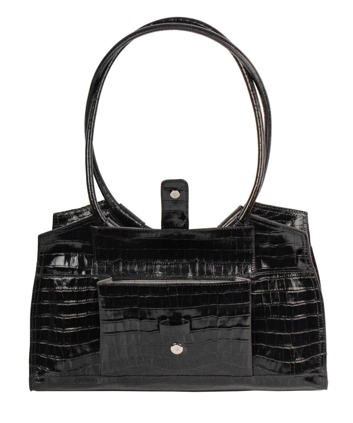 JULIETTE | Schultertasche Schwarz Vintage-Kroko-Prägung – Schultertasche im Retrolook