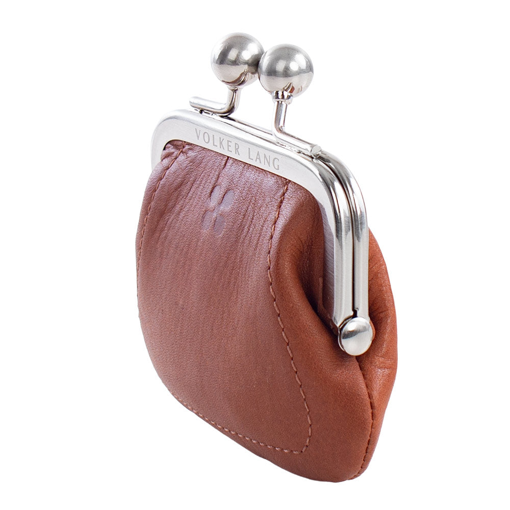 LEU | Portemonnaie Braun (Cognac) Velvet Leder – Portemonnaie mit Kugelverschluss
