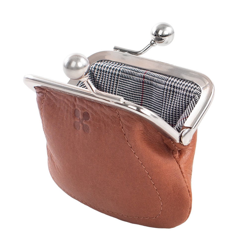 LEU | Portemonnaie Braun (Cognac) Velvet Leder – Portemonnaie mit Kugelverschluss