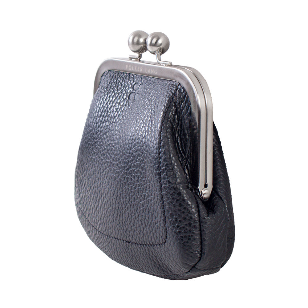 DOBRA | Portemonnaie-Etui Schwarz Scotchgrain Leder – Portemonnaie-Etui mit Bügelverschluss und Münzfach