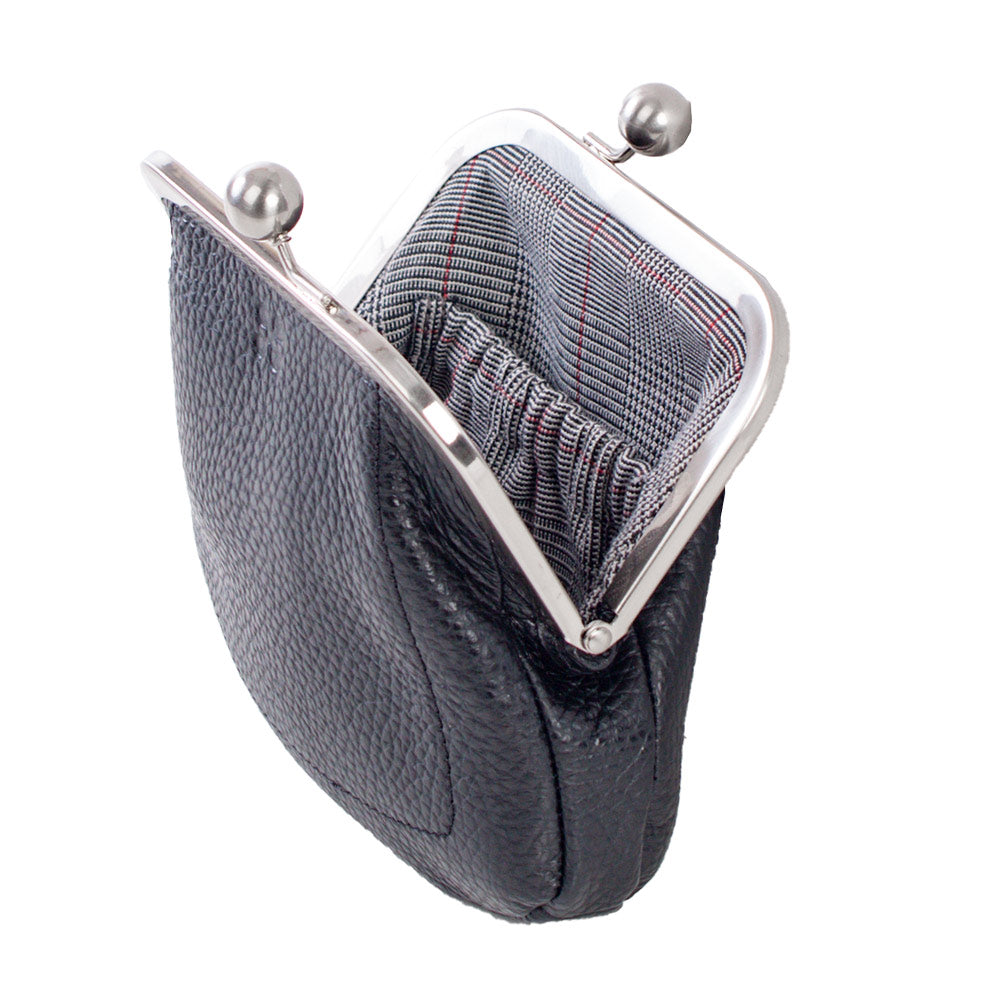 DOBRA | Portemonnaie-Etui Schwarz Scotchgrain Leder – Portemonnaie-Etui mit Bügelverschluss und Münzfach
