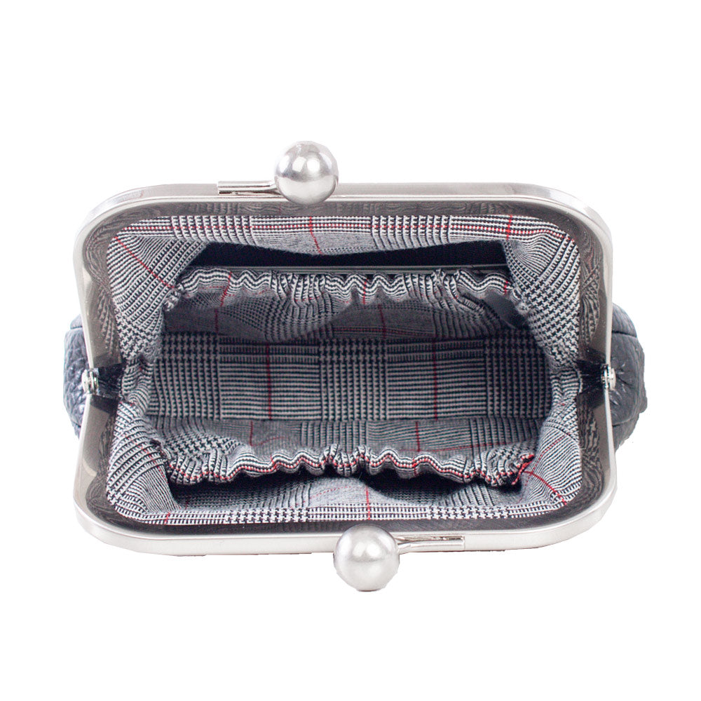 DOBRA | Portemonnaie-Etui Schwarz Scotchgrain Leder – Portemonnaie-Etui mit Bügelverschluss und Münzfach