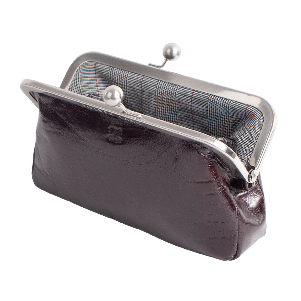 VISAGE | Kosmetiktasche Dunkelbraun Vintage Leder – Kosmetiktasche mit Bügelverschluss