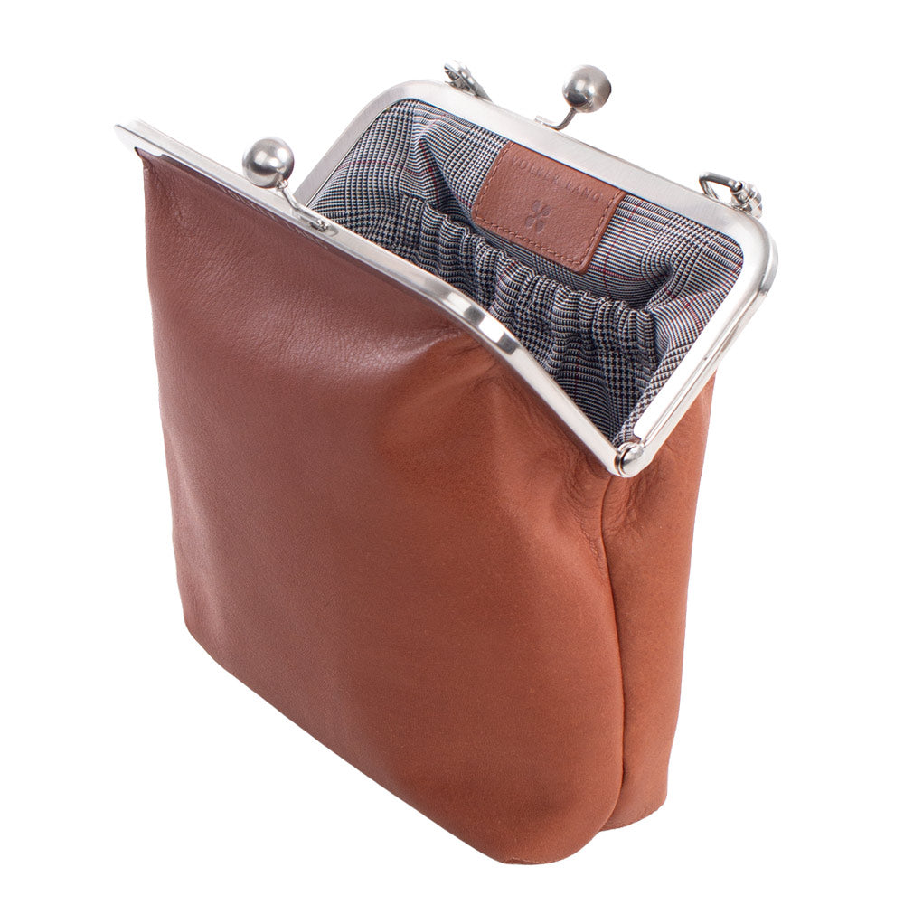 IDA | Ledertasche Cognac Velvet – kleine Bügeltasche zum Schrägtragen