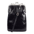 MILA | Handtasche Schwarz Vintage Leder – Handtasche mit Bügelverschluss und Platz für Handy