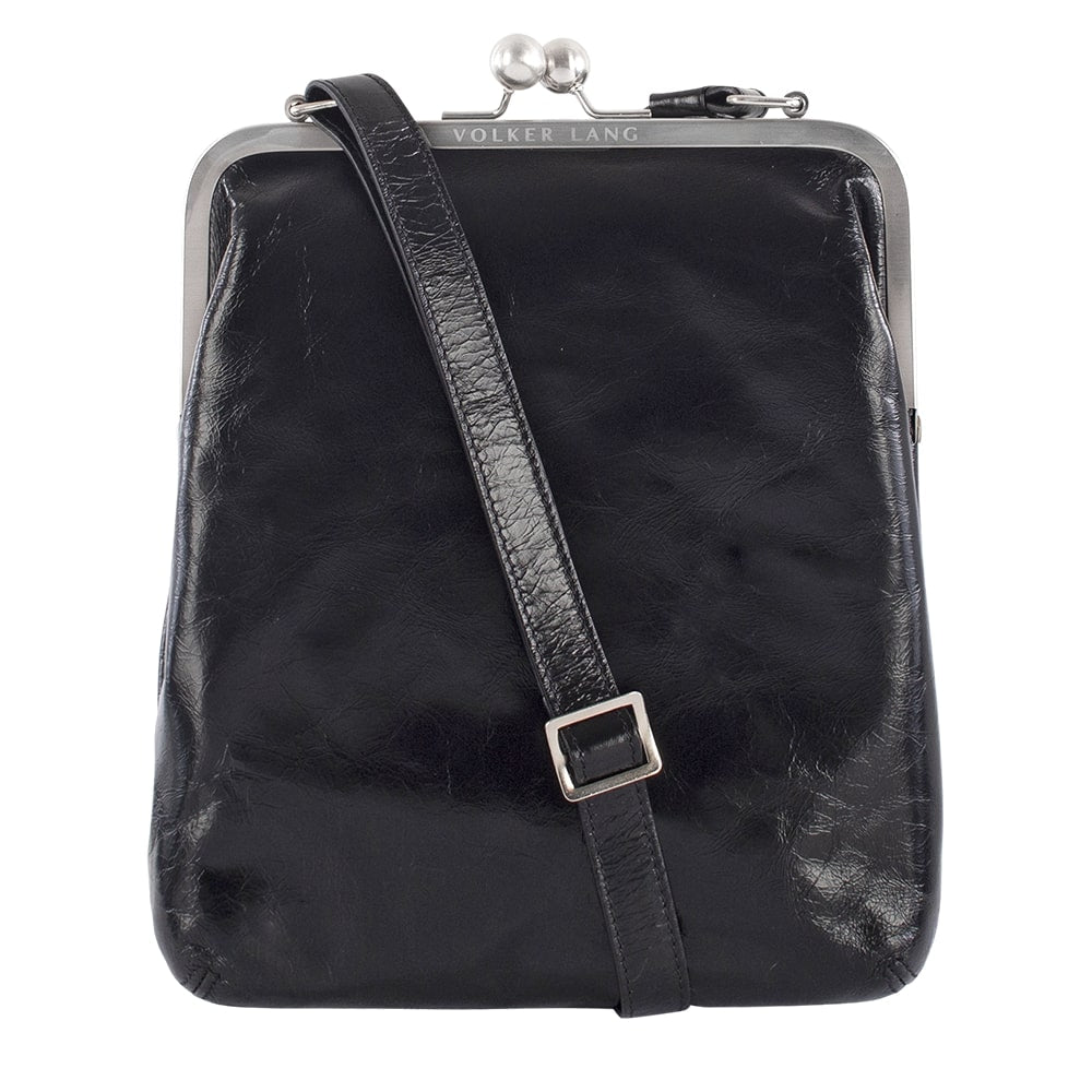 LOLA | Umhängetasche Schwarz  Vintage Leder – Umhängetasche mit Bügelverschluss