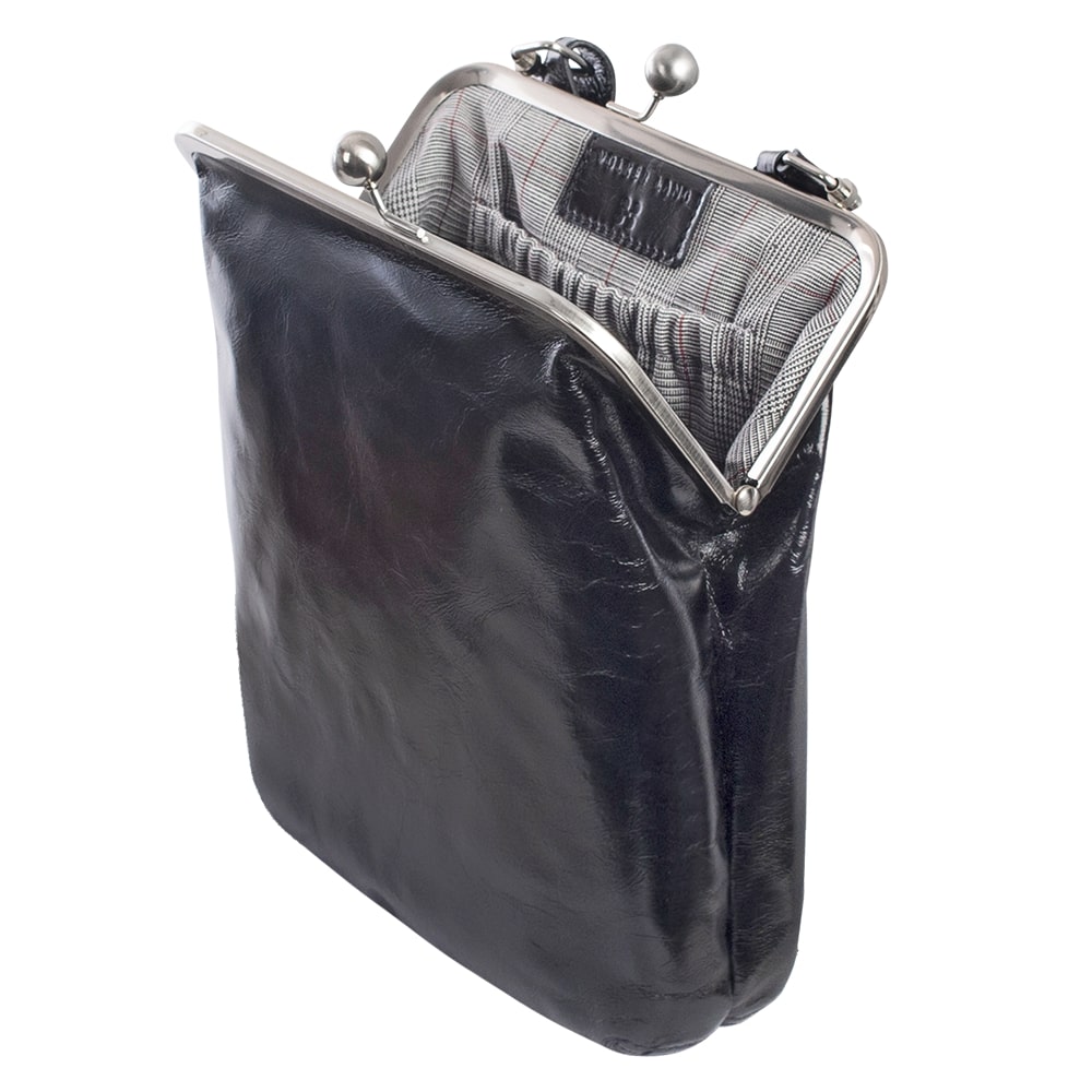 LOLA | Umhängetasche Schwarz  Vintage Leder – Umhängetasche mit Bügelverschluss