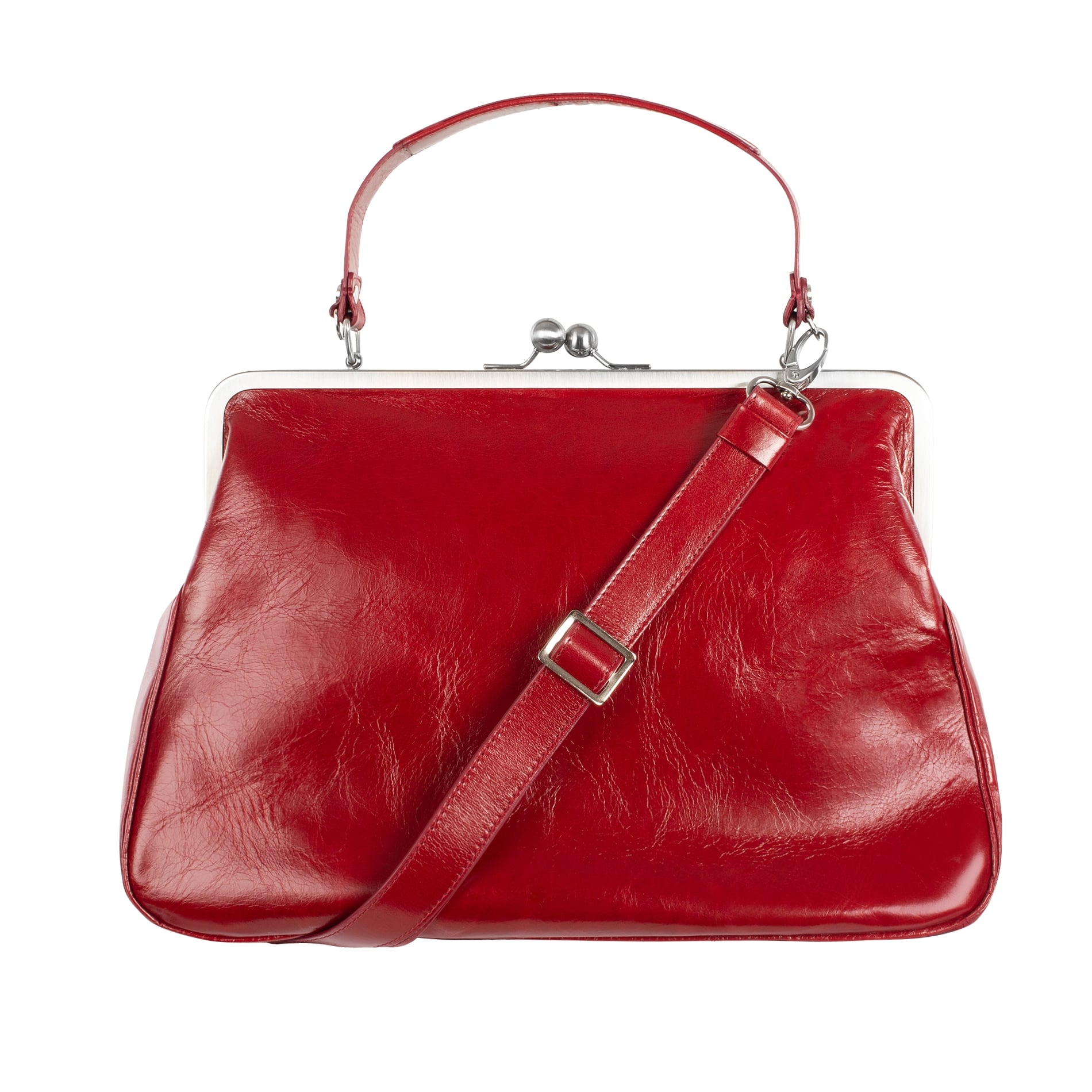 GRACE | Ledertasche Rot (Cardinal) Vintage – große Bügeltasche im Retrolook