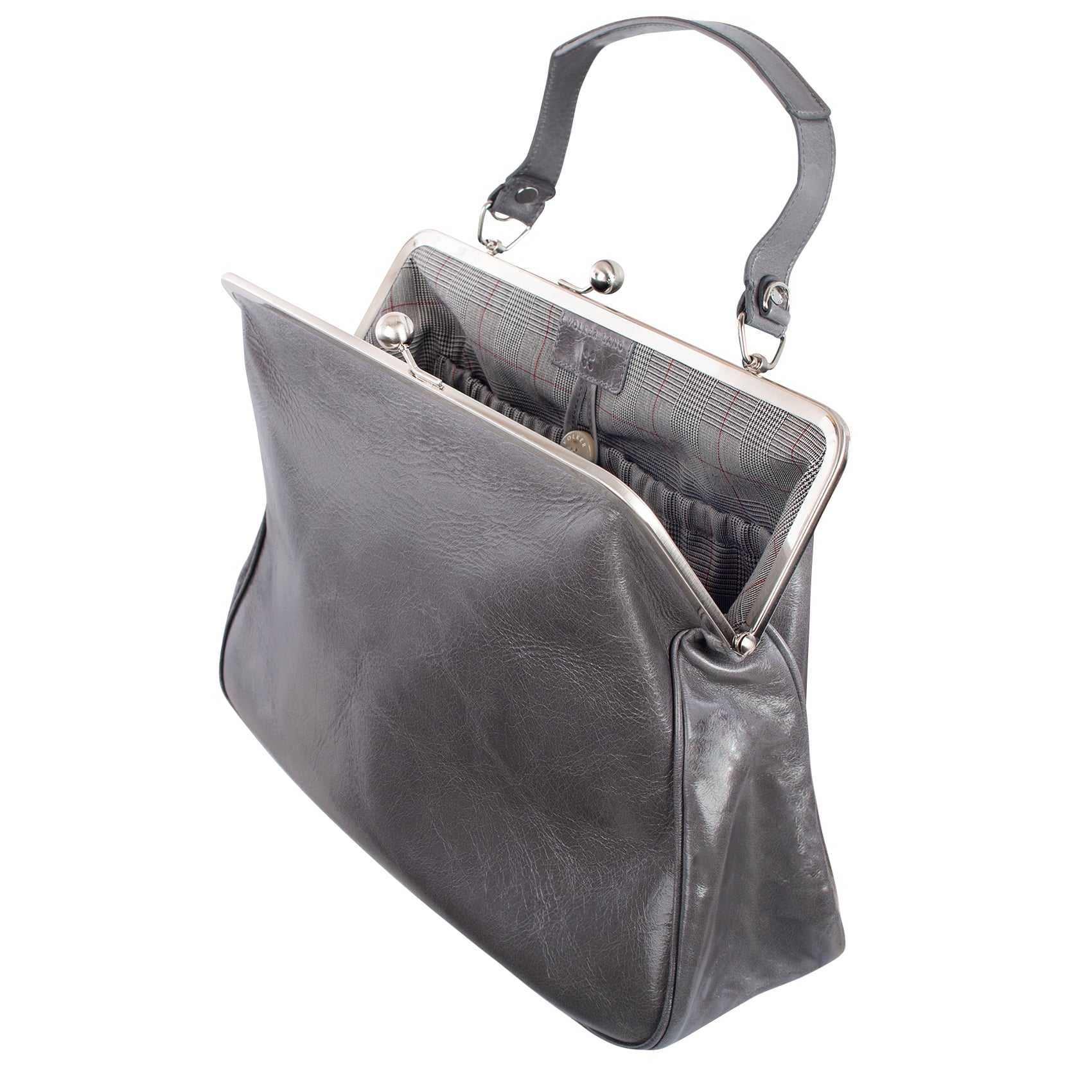 GRACE | Handtasche Grau (Granit) Leder Vintage – große Bügeltasche im Retrolook