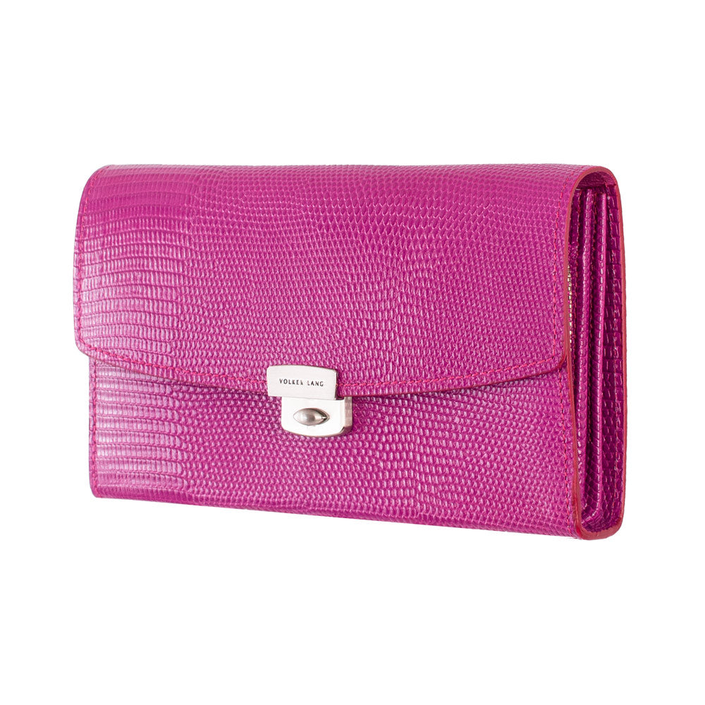 RUBEL | Leder Portemonnaie Rosa (Magenta) Waranleder mit Reißverschluss-Münzfach und Leiterschloss