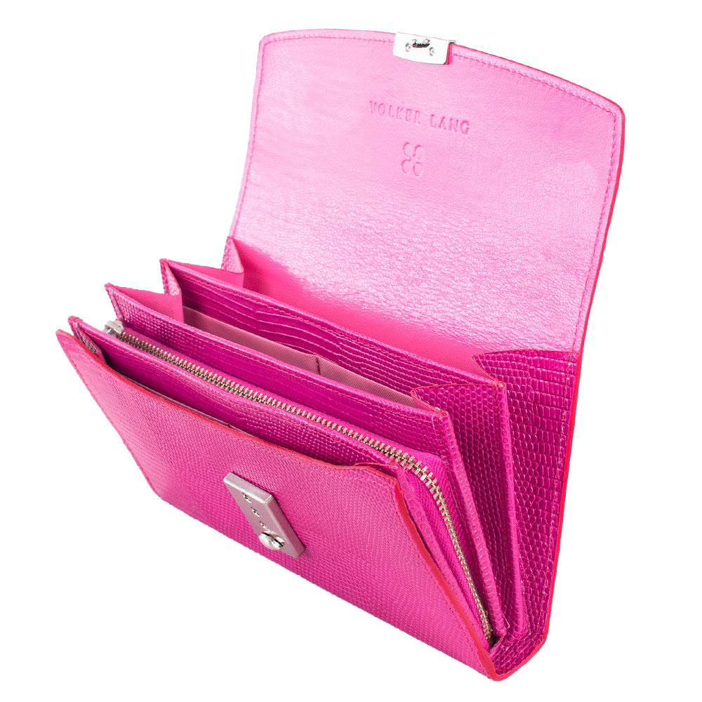 RUBEL | Leder Portemonnaie Rosa (Magenta) Waranleder mit Reißverschluss-Münzfach und Leiterschloss
