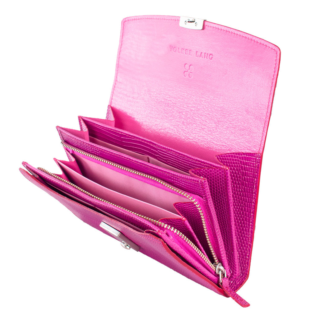 RUBEL | Leder Portemonnaie Rosa (Magenta) Waranleder mit Reißverschluss-Münzfach und Leiterschloss