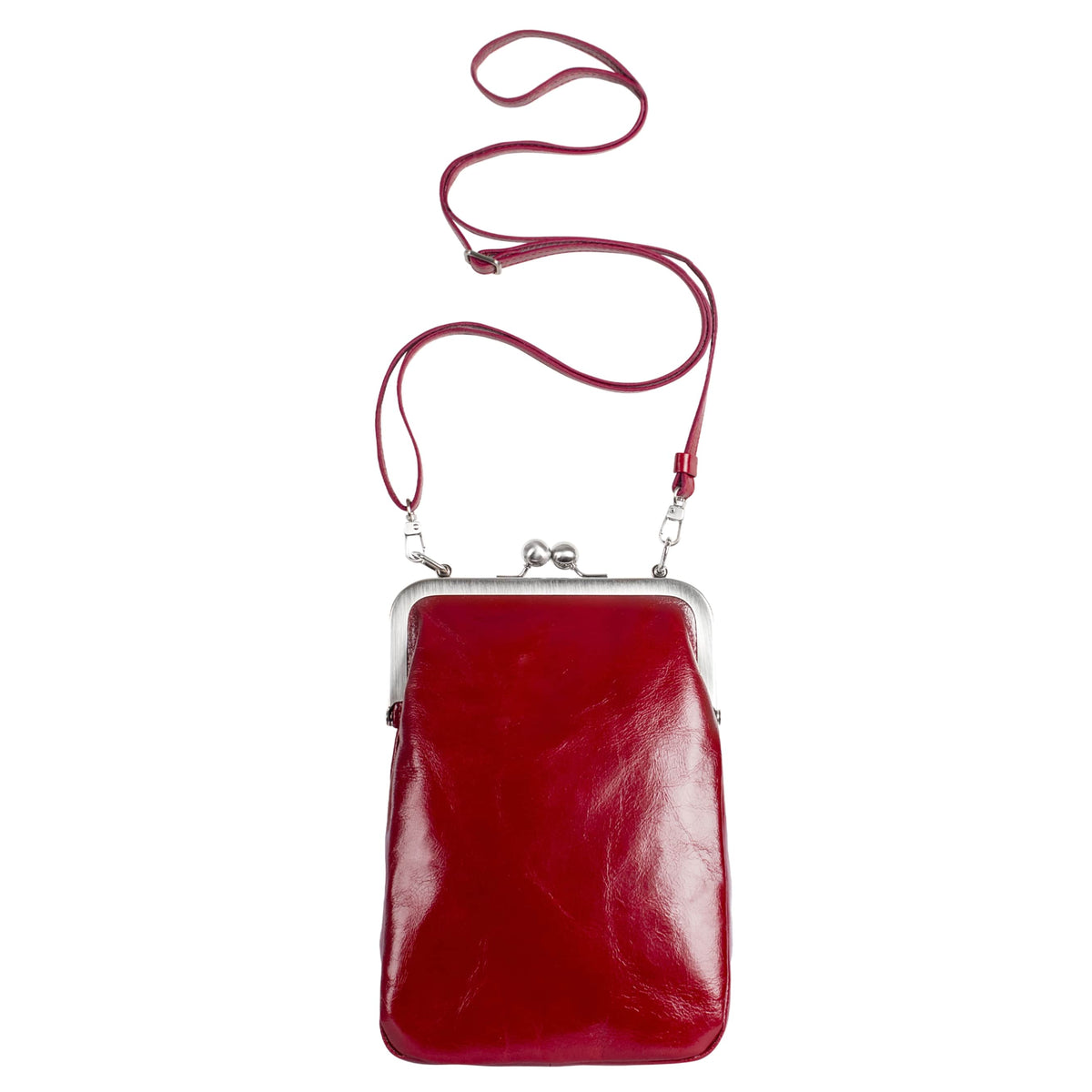 MILA | Handtasche Rot (Cardinal) Vintage Leder – Handtasche mit Bügelverschluss und Platz für Handy