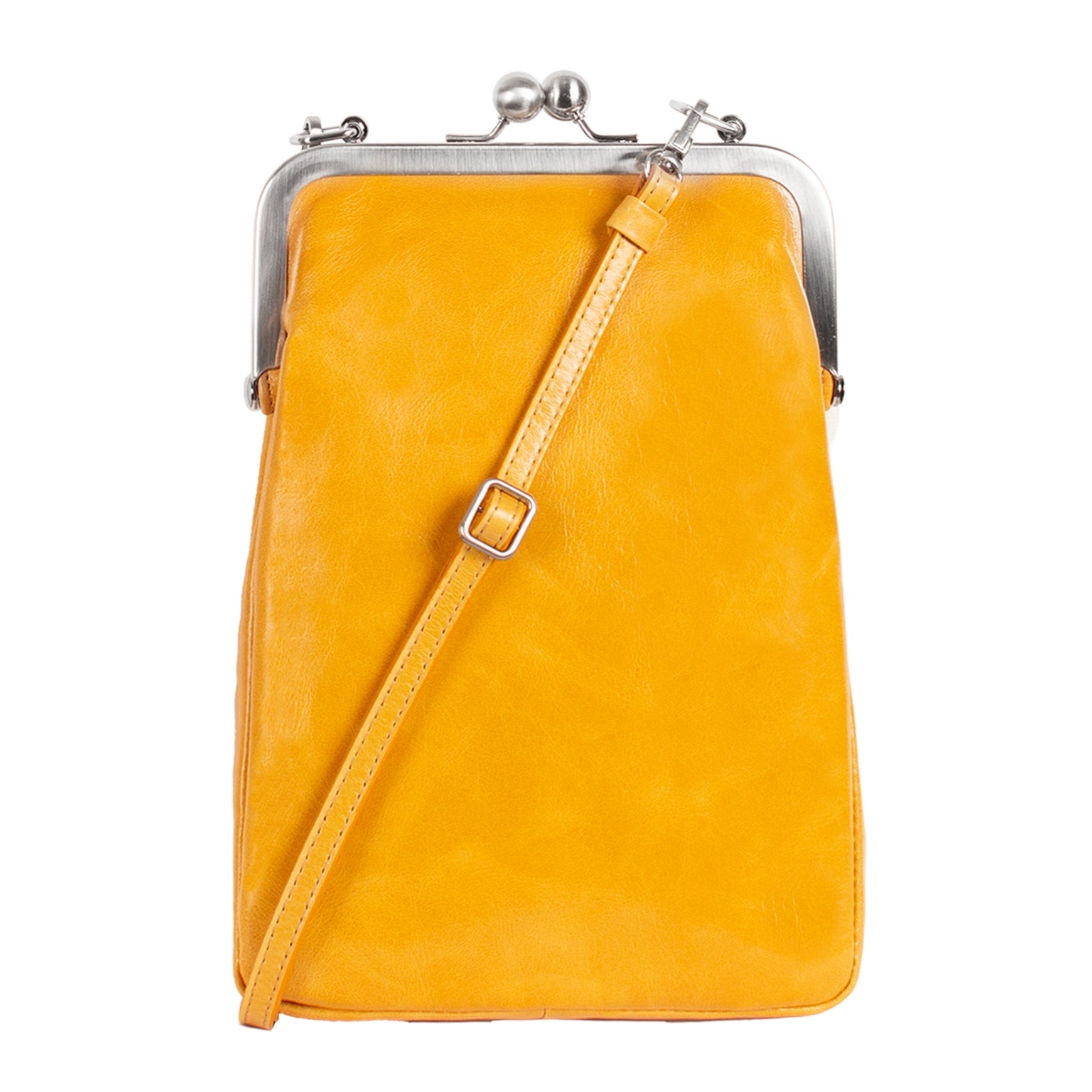 MILA | Handtasche Gelb (Senfgelb) Vintage – schmale Bügeltasche mit Platz für Handy