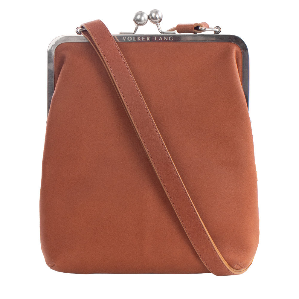 LOLA | Umhängetasche Cognac Velvet Leder (brandy) – Umhängetasche mit Bügelverschluss