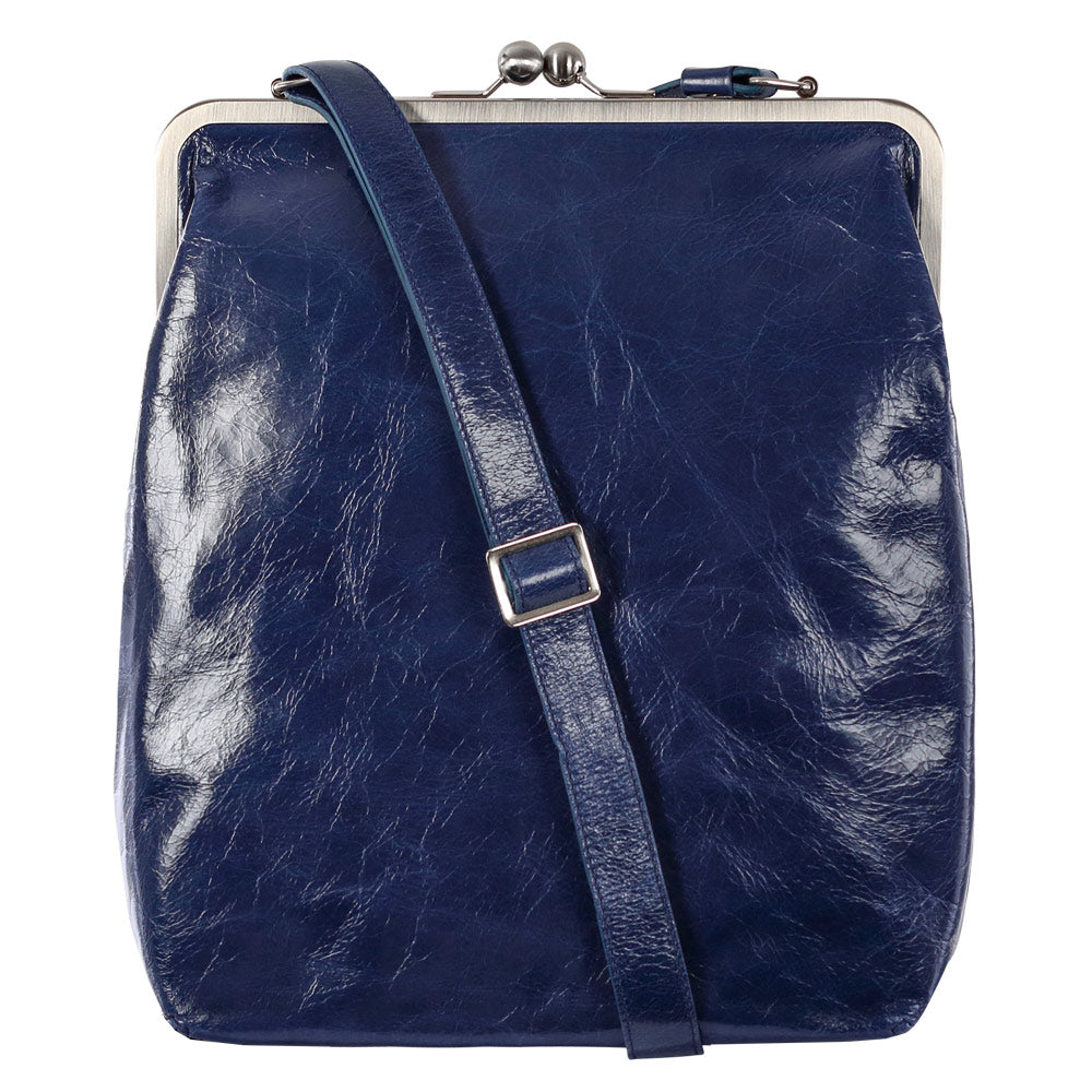 EFFI | Umhängetasche Marineblau Vintage Leder – Umhängetasche mit Bügelverschluss