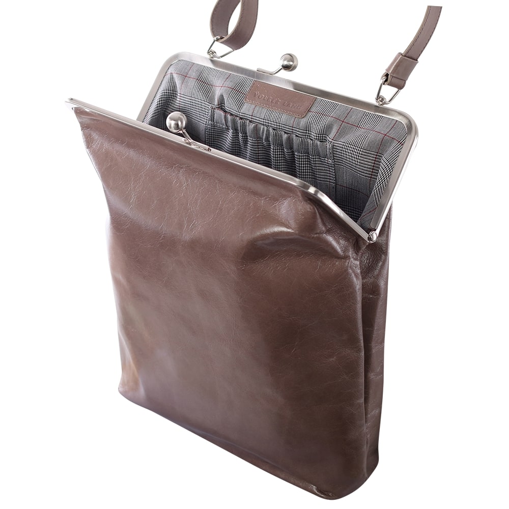 EFFI | Umhängetasche Taupe Vintage Leder – Umhängetasche mit Bügelverschluss