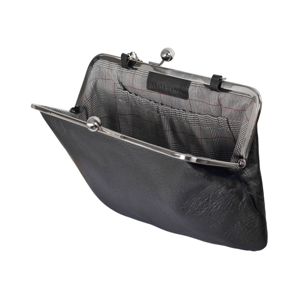 MARLENE | Handtasche Schwarz Nappaleder – Clutch mit Bügelverschluss