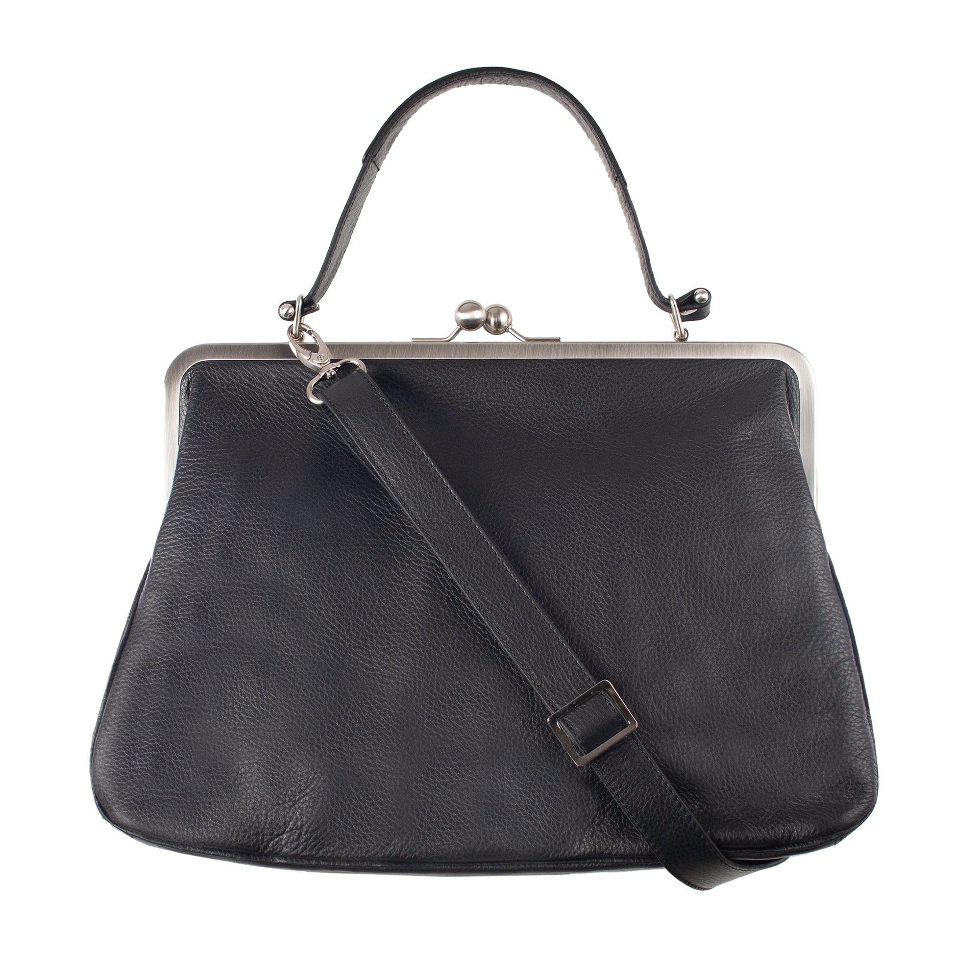 GRACE | Handtasche Schwarz Nappaleder – große Bügeltasche im Retrolook