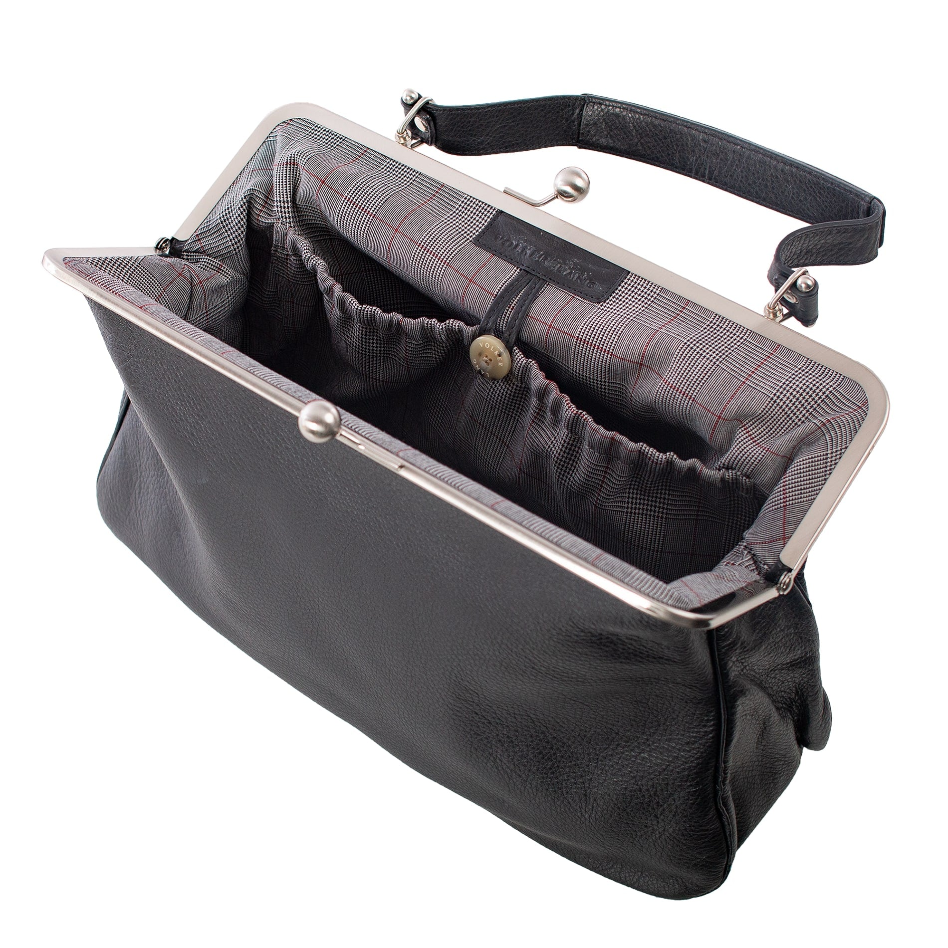 GRACE | Handtasche Schwarz Nappaleder – große Bügeltasche im Retrolook
