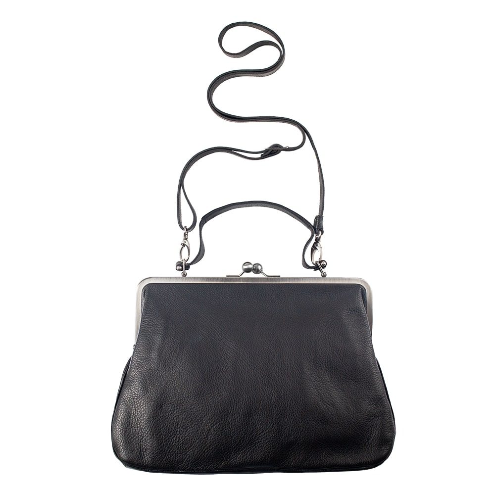 GRACE | Handtasche Schwarz Nappaleder – große Bügeltasche im Retrolook