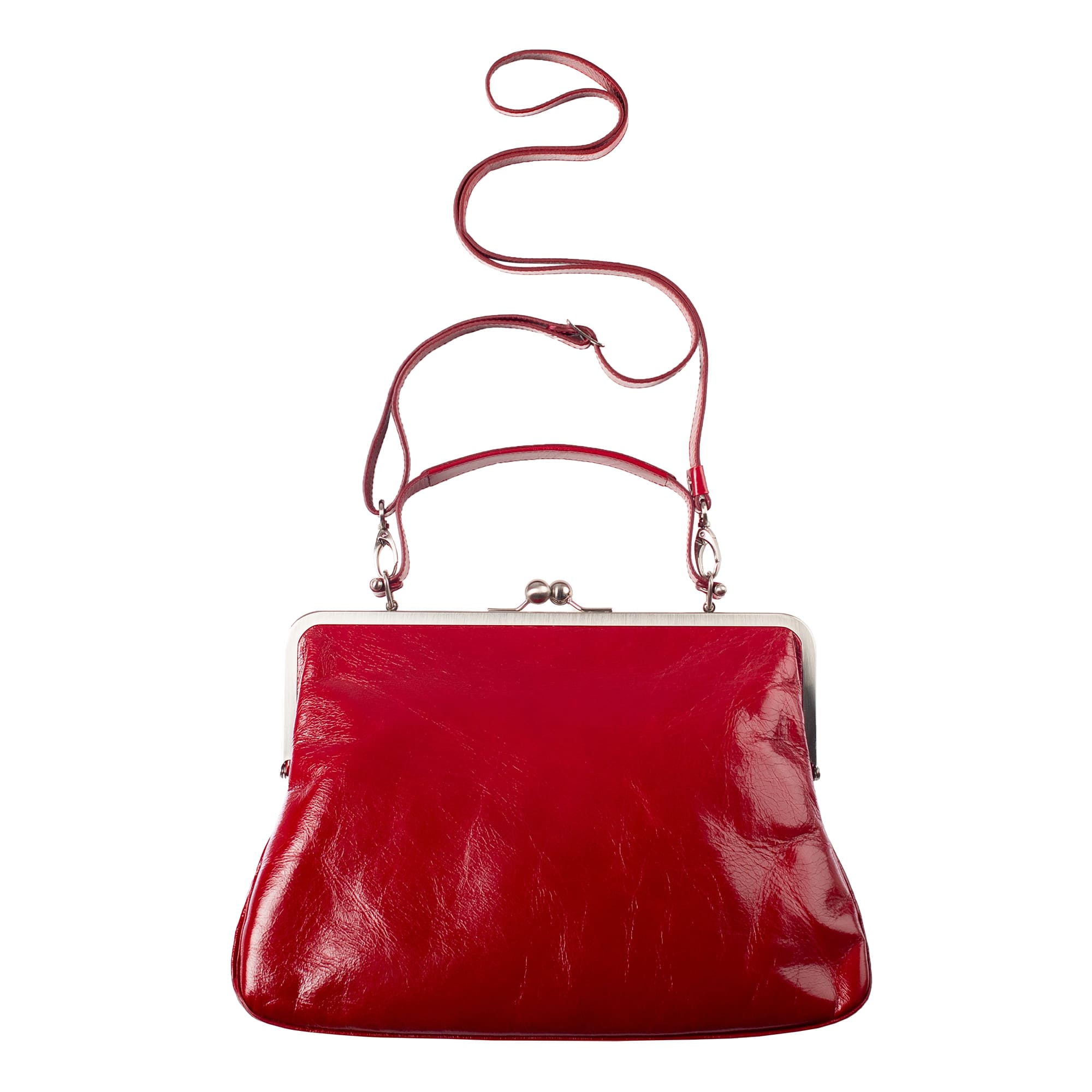 GRACE | Ledertasche Rot (Cardinal) Vintage – große Bügeltasche im Retrolook