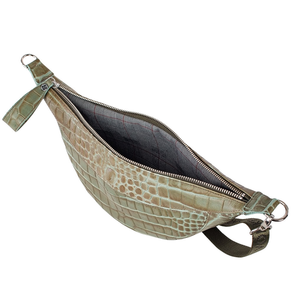 LUNETTA | Umhängetasche Grün (Greenlake) Kroko – kleine Moonbag mit Reißverschluss