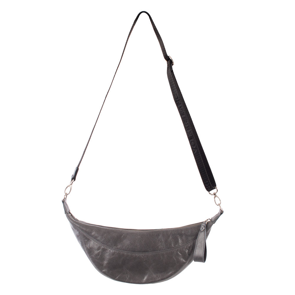 LUNETTA | Shoulder Bag Grey (Granite) Vintage – Small Moon Bag with Zipper